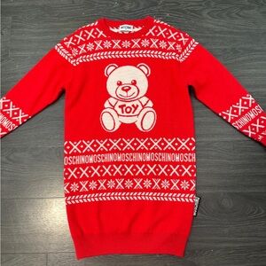 Moschino Red and White Casual Raglan Sweater Dress